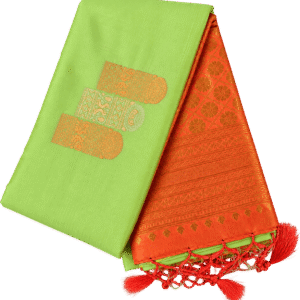 Pistachio Green Soft Silk Saree with Coral Orange Zari Pallu