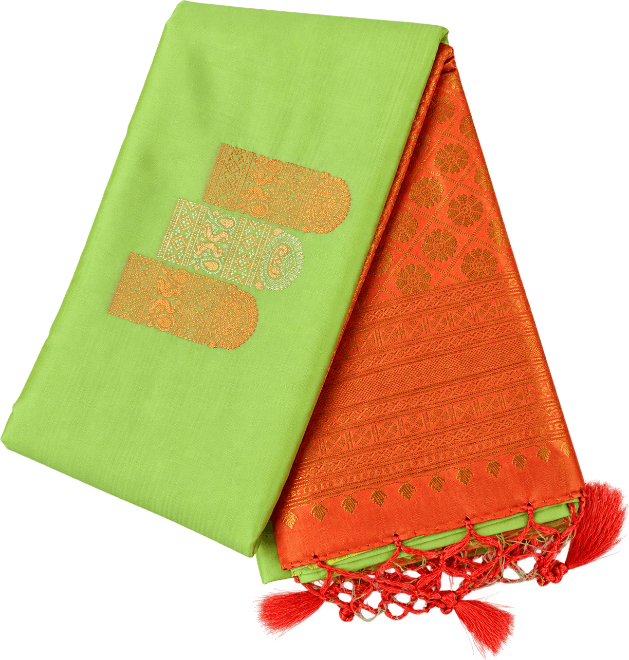 Pistachio Green Soft Silk Saree with Coral Orange Zari Pallu Pistachio Green Soft Silk Saree with Coral Orange Zari Pallu
