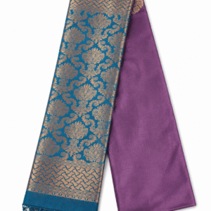 Plum Purple Silk Saree with Teal Blue and Antique Gold Zari Border