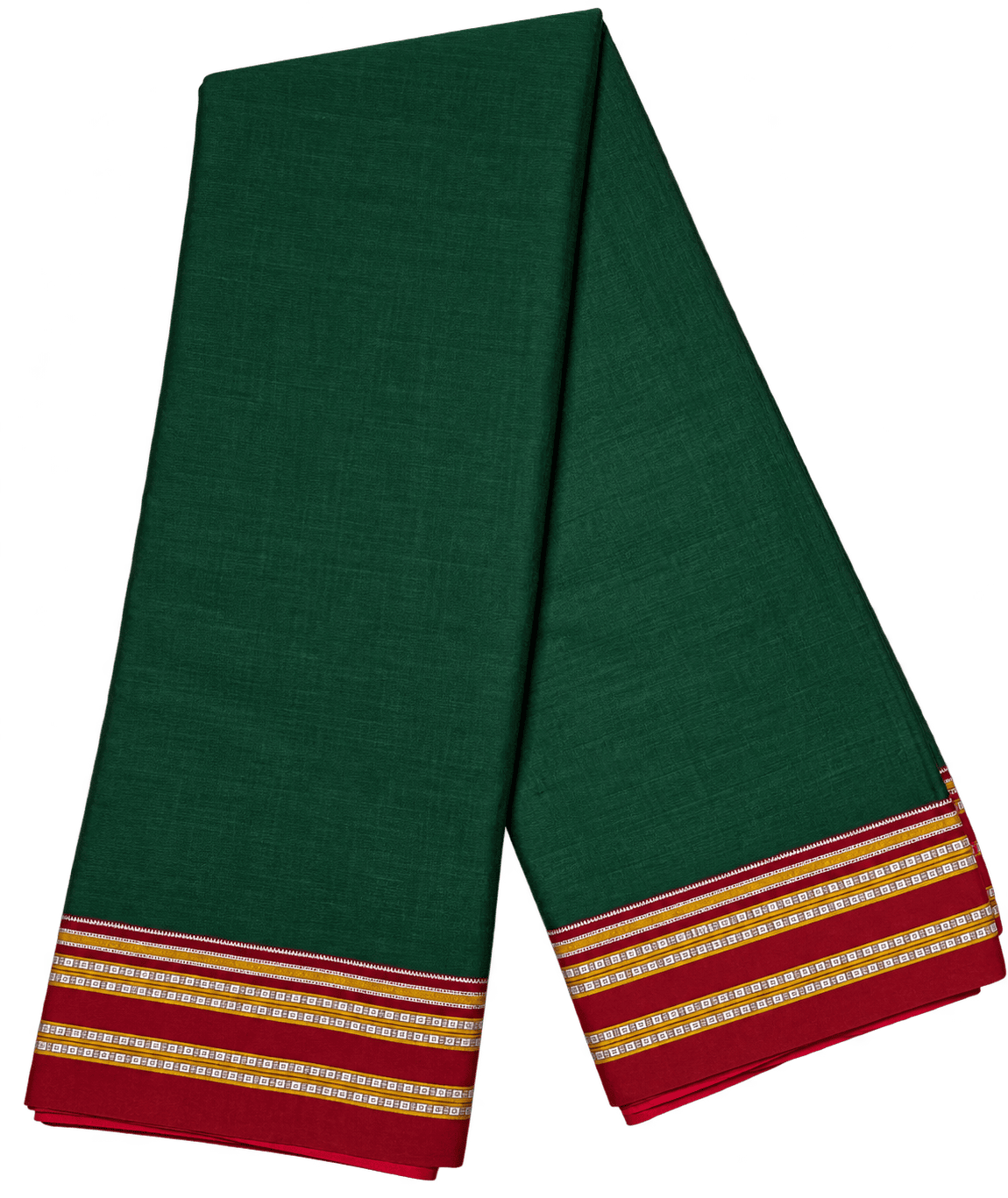 Dark Bottle Green Cotton Ilkal Saree with Maroon Contrast Border Dark Bottle Green Cotton Ilkal Saree with Maroon Contrast Border