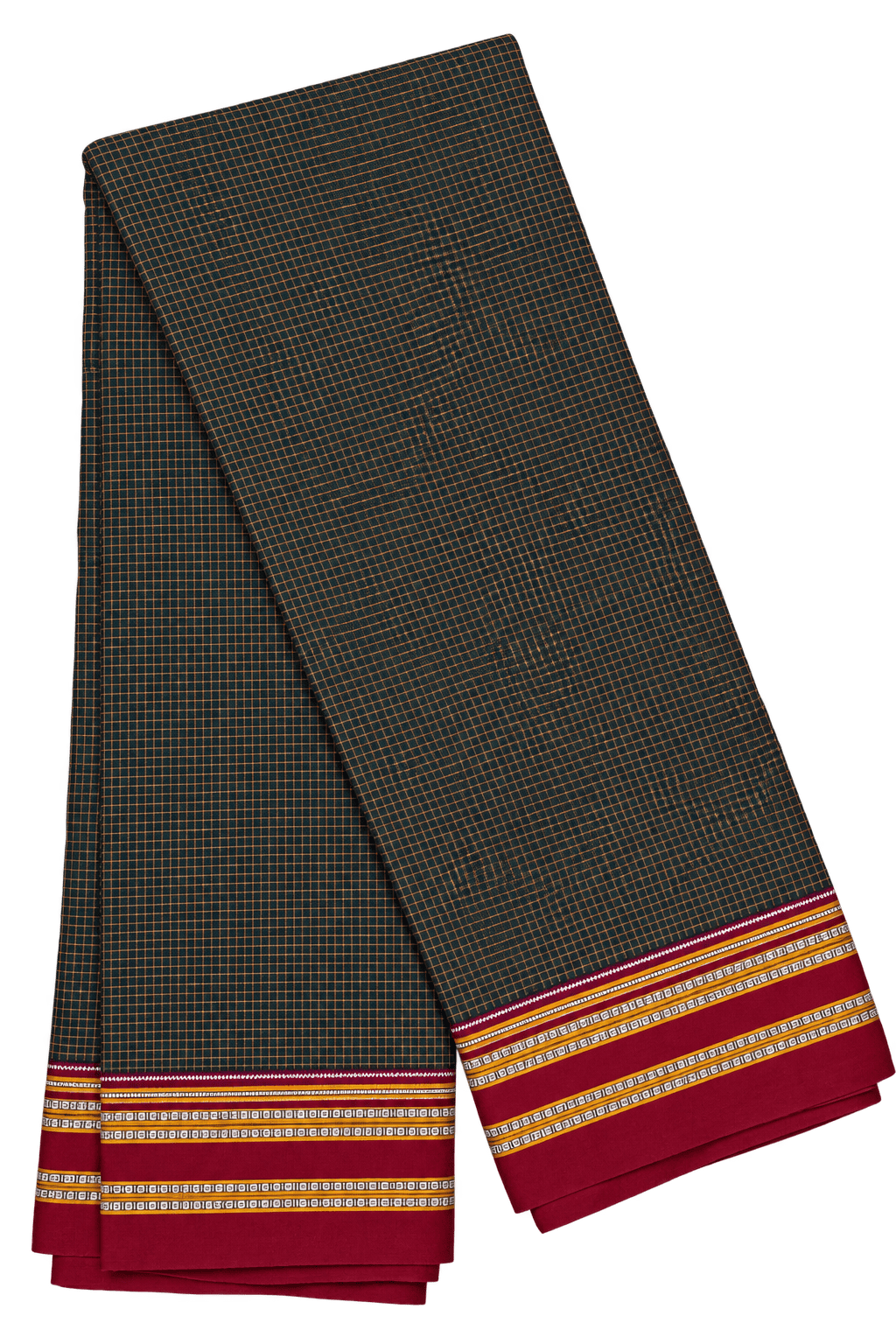 Green & Purple Double Colour Checked Cotton Ilkal Saree with Maroon & Gold Zari Border Green & Purple Double Colour Checked Cotton Ilkal Saree with Maroon & Gold Zari Border