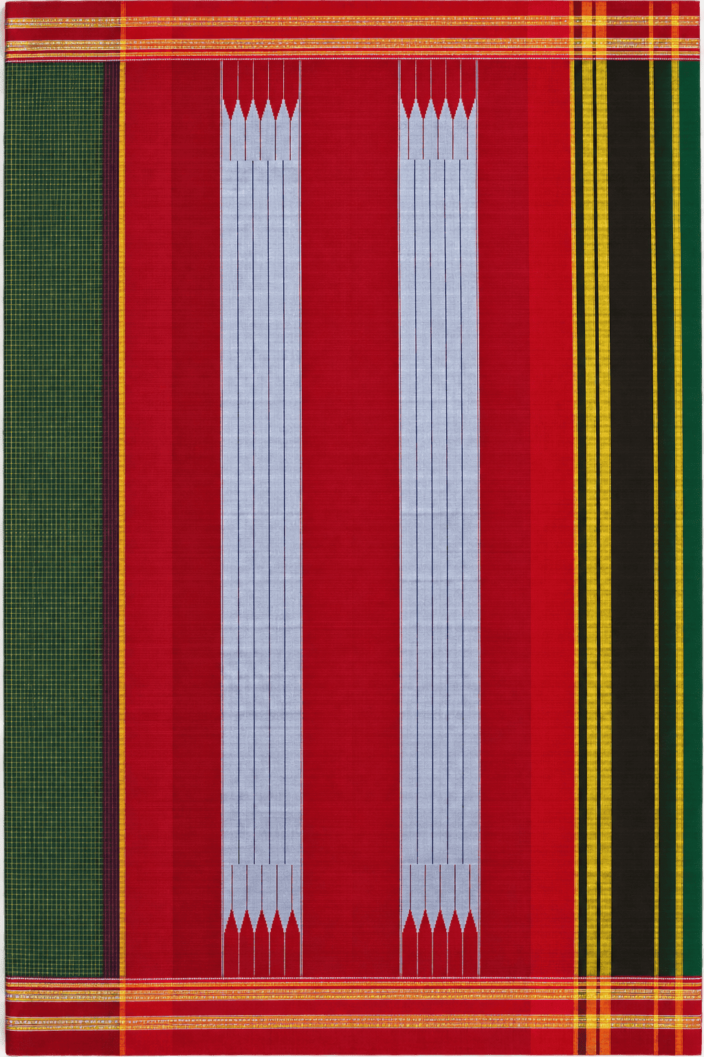Green & Purple Double Colour Checked Cotton Ilkal Saree with Maroon & Gold Zari Border Green & Purple Double Colour Checked Cotton Ilkal Saree with Maroon & Gold Zari Border