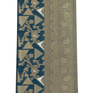 Teal Blue & Antique Gold Banarasi-style Cotton Linen Sarees