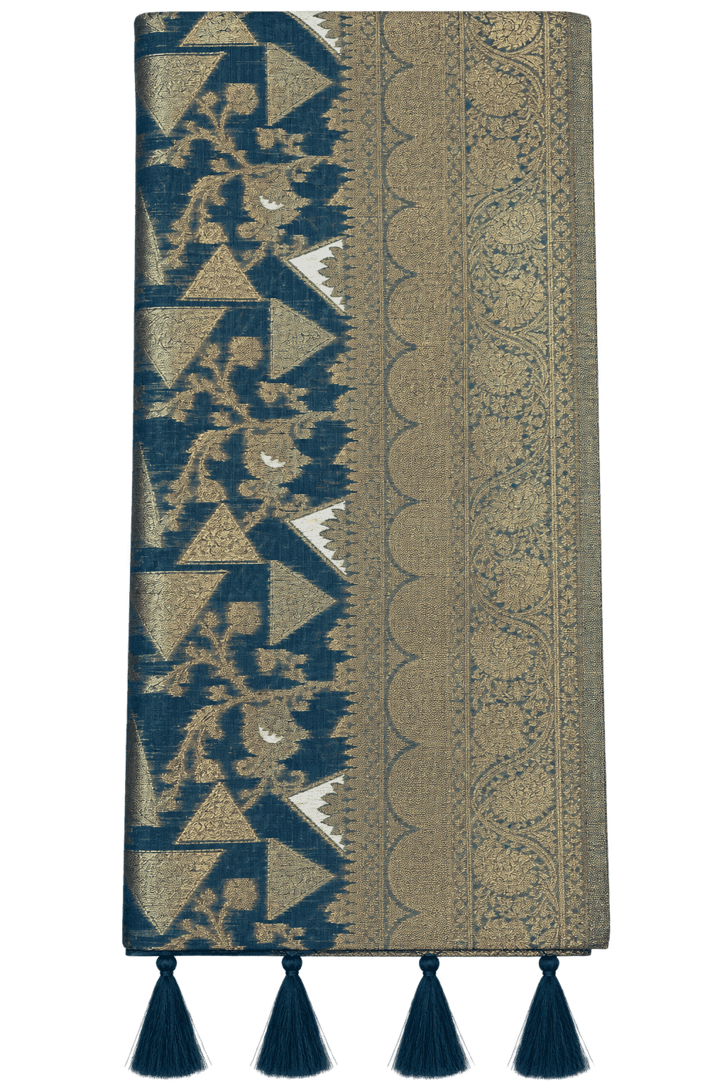 Teal Blue & Antique Gold Banarasi-style Cotton Linen Sarees Teal Blue & Antique Gold Banarasi-style Cotton Linen Sarees