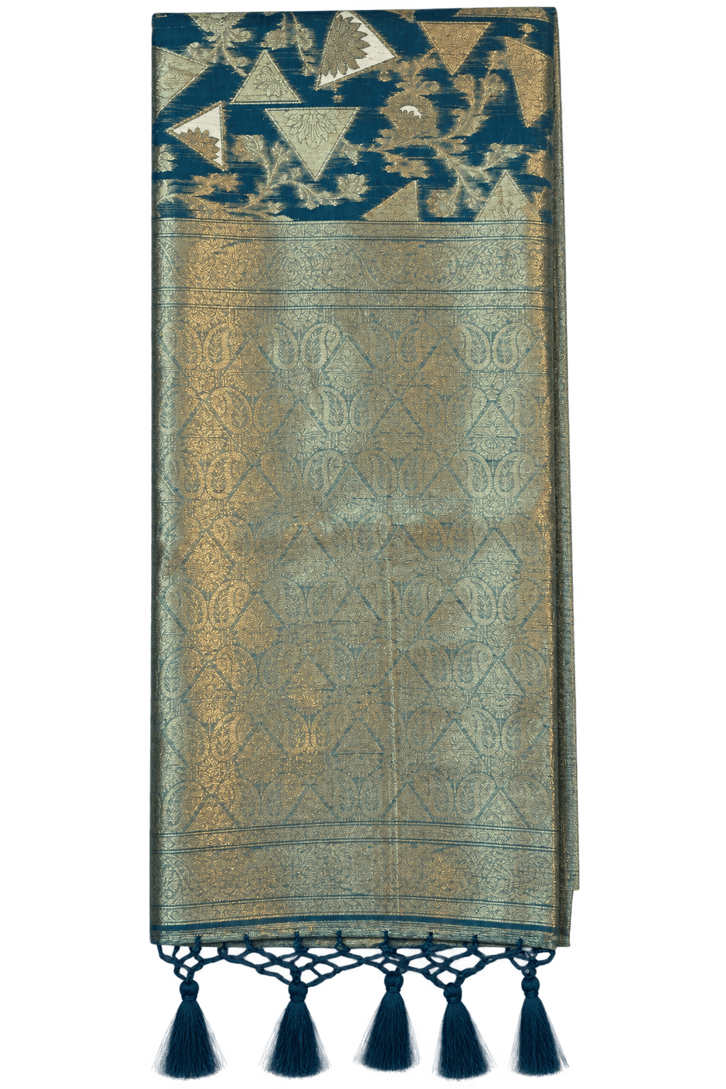 Teal Blue & Antique Gold Banarasi-style Cotton Linen Sarees Teal Blue & Antique Gold Banarasi-style Cotton Linen Sarees