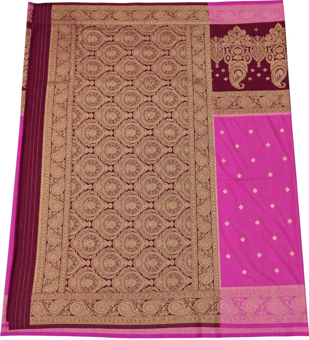 Pink and maroon semi-crepe saree Pink and maroon semi-crepe saree