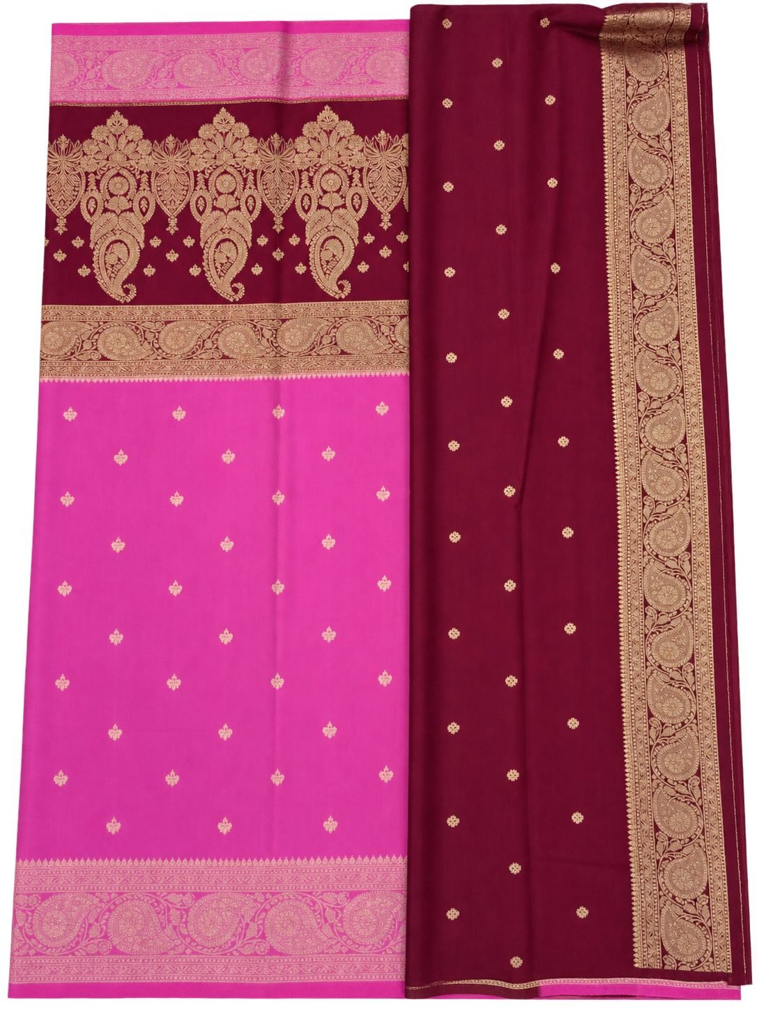 Pink and maroon semi-crepe saree Pink and maroon semi-crepe saree