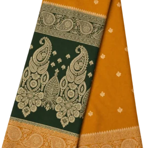 Mustard Yellow and Green semi crape silk sarees