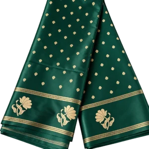 Home Dark Green Semi Crape Silk Saree with Gold Zari Buttas and Floral Zari Border