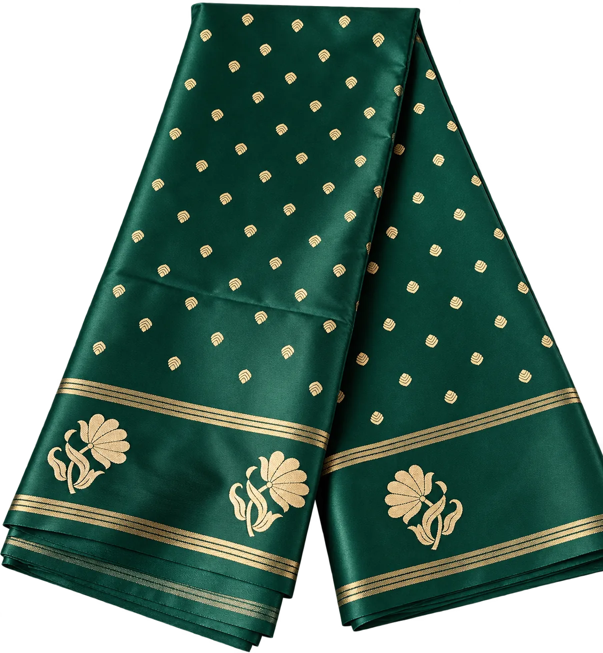 Dark Green Semi Crape Silk Saree with Gold Zari Buttas and Floral Zari Border Dark Green Semi Crape Silk Saree with Gold Zari Buttas and Floral Zari Border