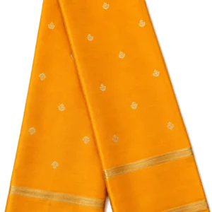 Home Golden Yellow Silk Saree with Gold Zari Buttas and a Striped Zari Border